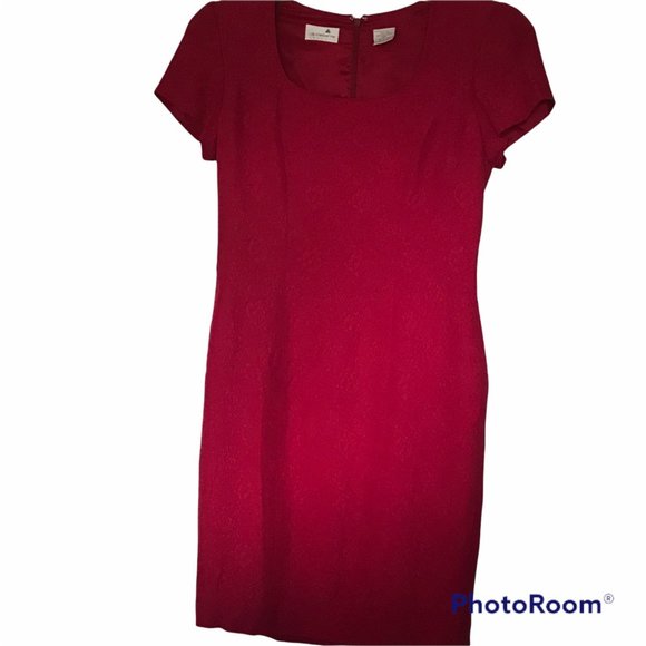 Liz Claiborne Women's Red Silk Short Sleeve Size 10 Dress Preowned - Picture 1 of 12